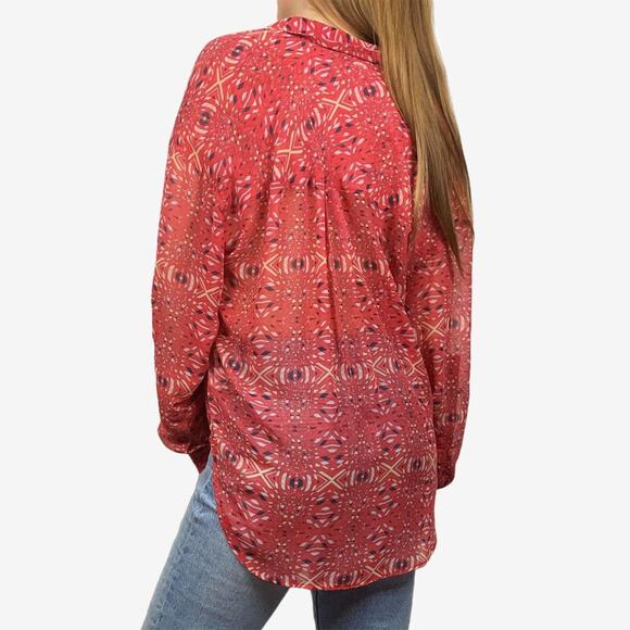 Free People Easy Rider Blouse Size M Red Boho Artsy Eclectic Beachy Flowy Summer - Picture 2 of 14